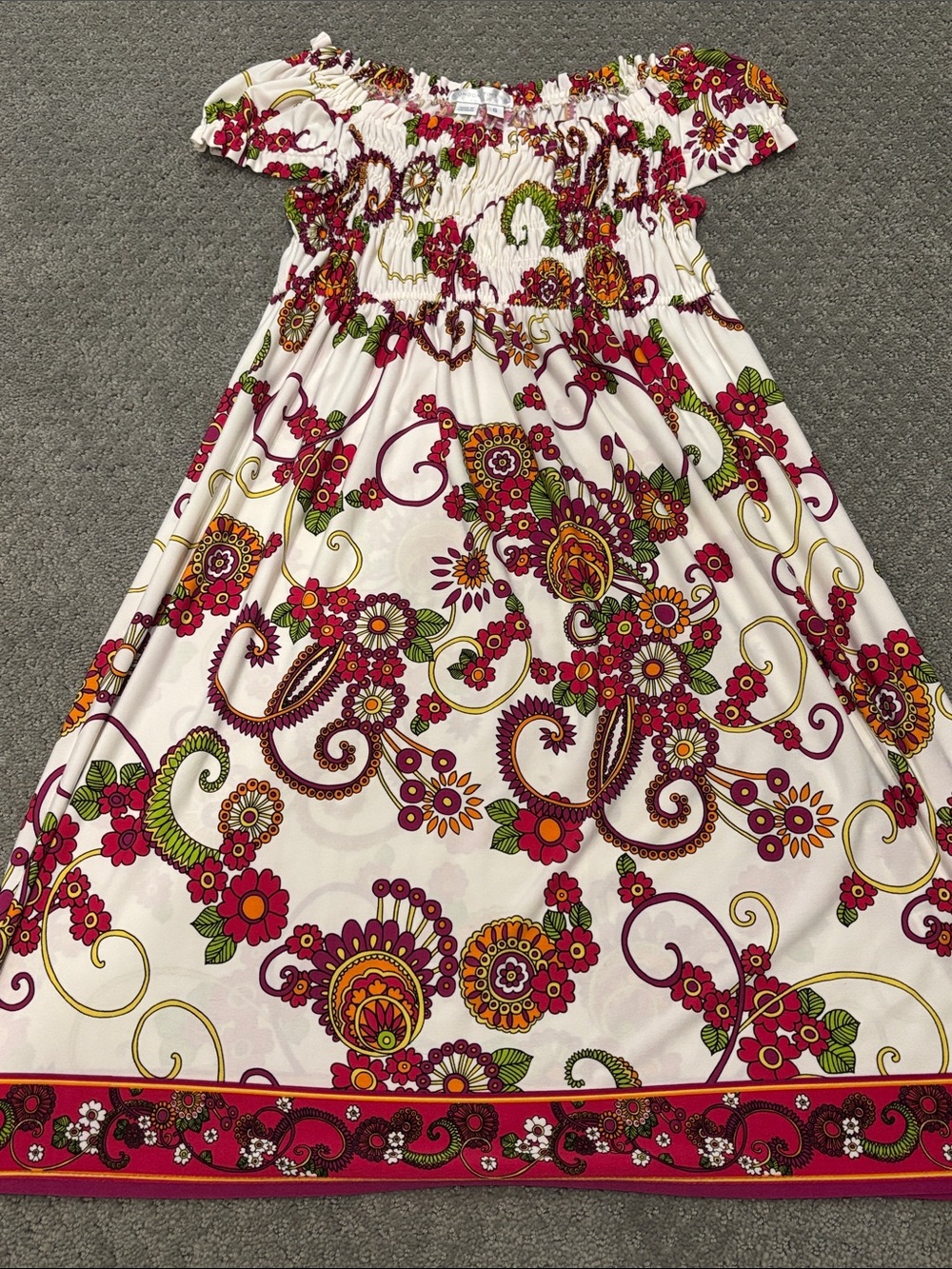 London Times Floral Paisley Dress with Pink, Green, Yellow Orange Accents